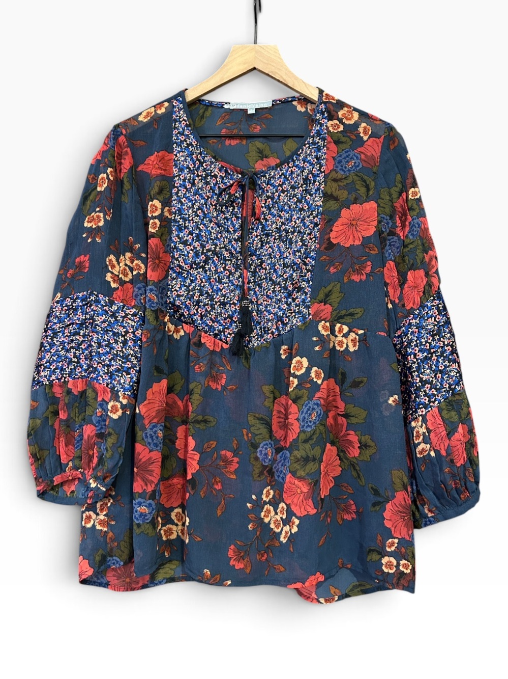 Daniel Rainn Garnet Babydoll Floral Peasant Boho Blouse Size Large - Picture 3 of 11